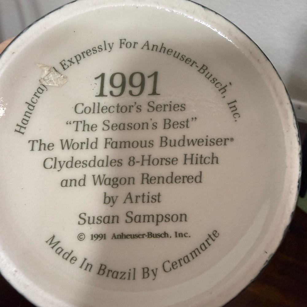 1991 Budweiser Holiday Stein “Collector's Series" titled "The Season's Best - Picture 5 of 5